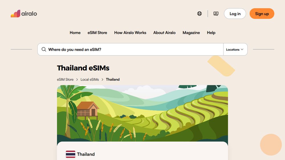 Airalo Thailand eSIM page, first screen