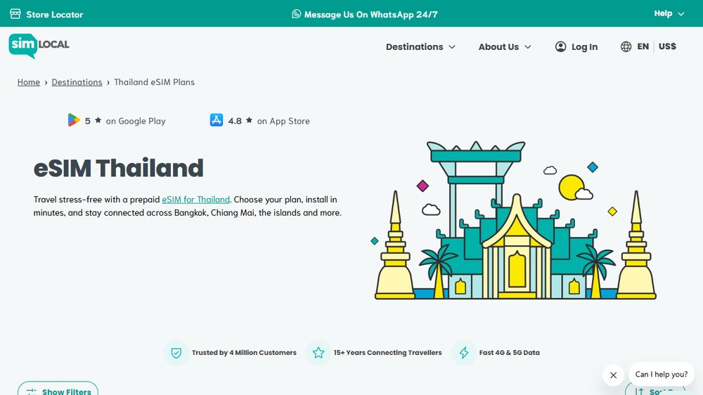 Sim Local Thailand eSIM page, first screen
